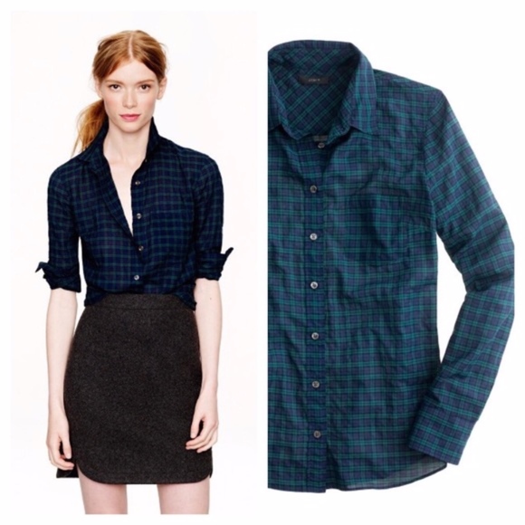 J CREW Crinkle Boy Shirt Black Watch Plaid Tartan - Picture 2 of 7